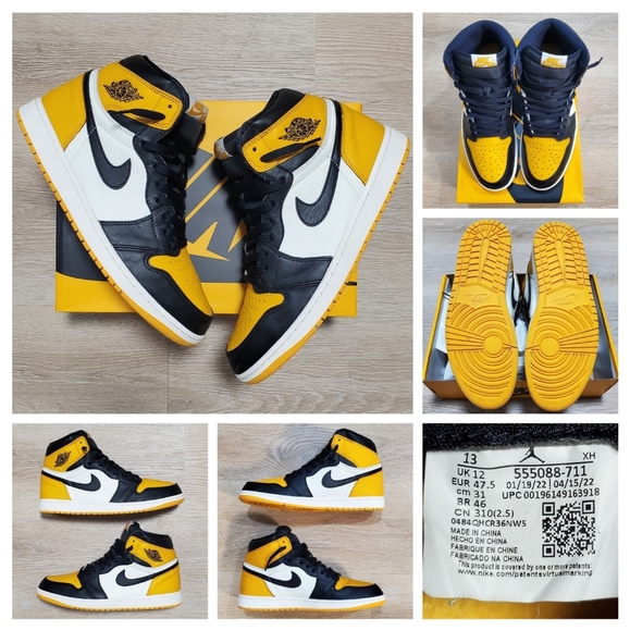 Size 13 - Nike Air Jordan 1 Retro High OG Taxi Yellow Toe  555088-711 Pre-Owned - Picture 1 of 12